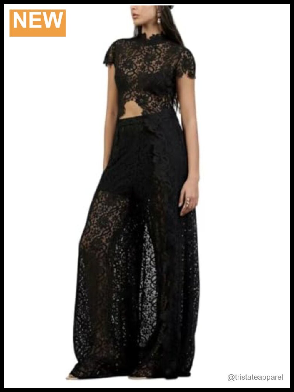 Women's Lace Crochet Button Down Crop Top & Wide Leg Pant Set
